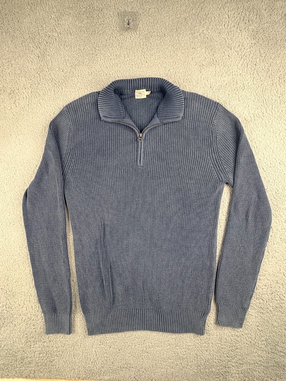 Faherty Brand Pullover Sweater Men's Medium Blue Ribbed 1/4 Zip Long Sleeves
